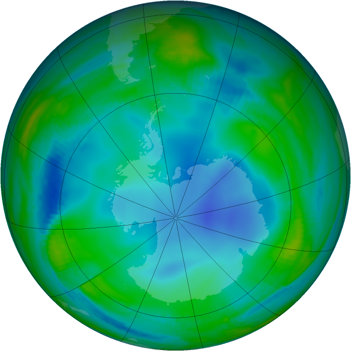 Antarctic ozone map for 03 July 2000